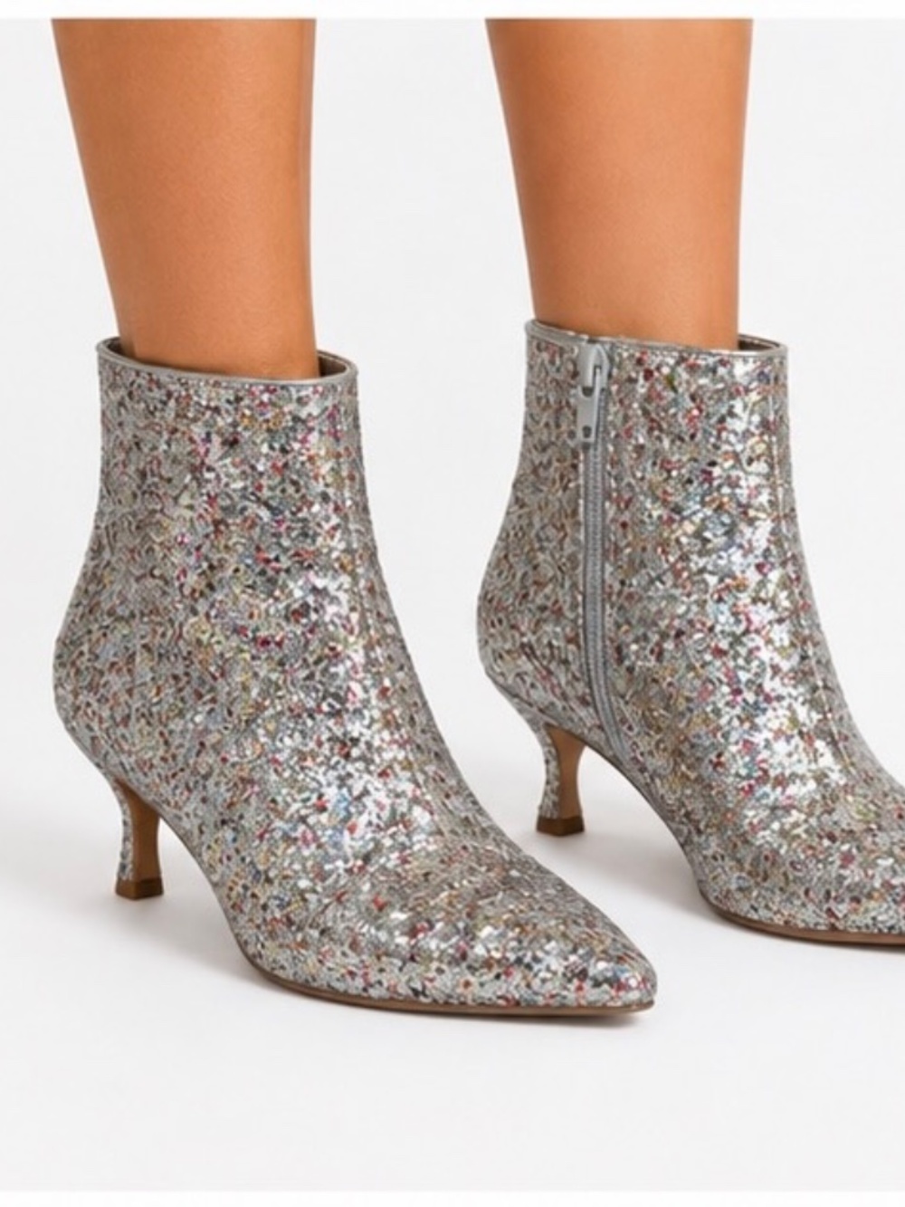Allegra K Glitter Ankle Boots - Silver Multicolor Sparkle size 7